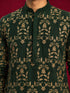 Men's Green Silk-Blend Embroidered Knee Length Kurta with Pyjama