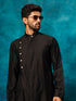 Men Black Asymmetric Viscose Kurta with Pyjama Set