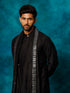 Men Black Asymmetric Viscose Kurta with Pyjama & Mirror Work Dupatta Set