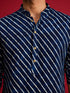 Men's Navy Blue Rayon Digital Print Knee Length Kurta