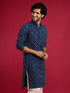 Men's Navy Blue Rayon Digital Print Knee Length Kurta