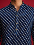 Men's Blue Rayon Digital Print Knee Length Kurta with Pyjama