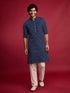 Men's Blue Rayon Digital Print Knee Length Kurta with Pyjama