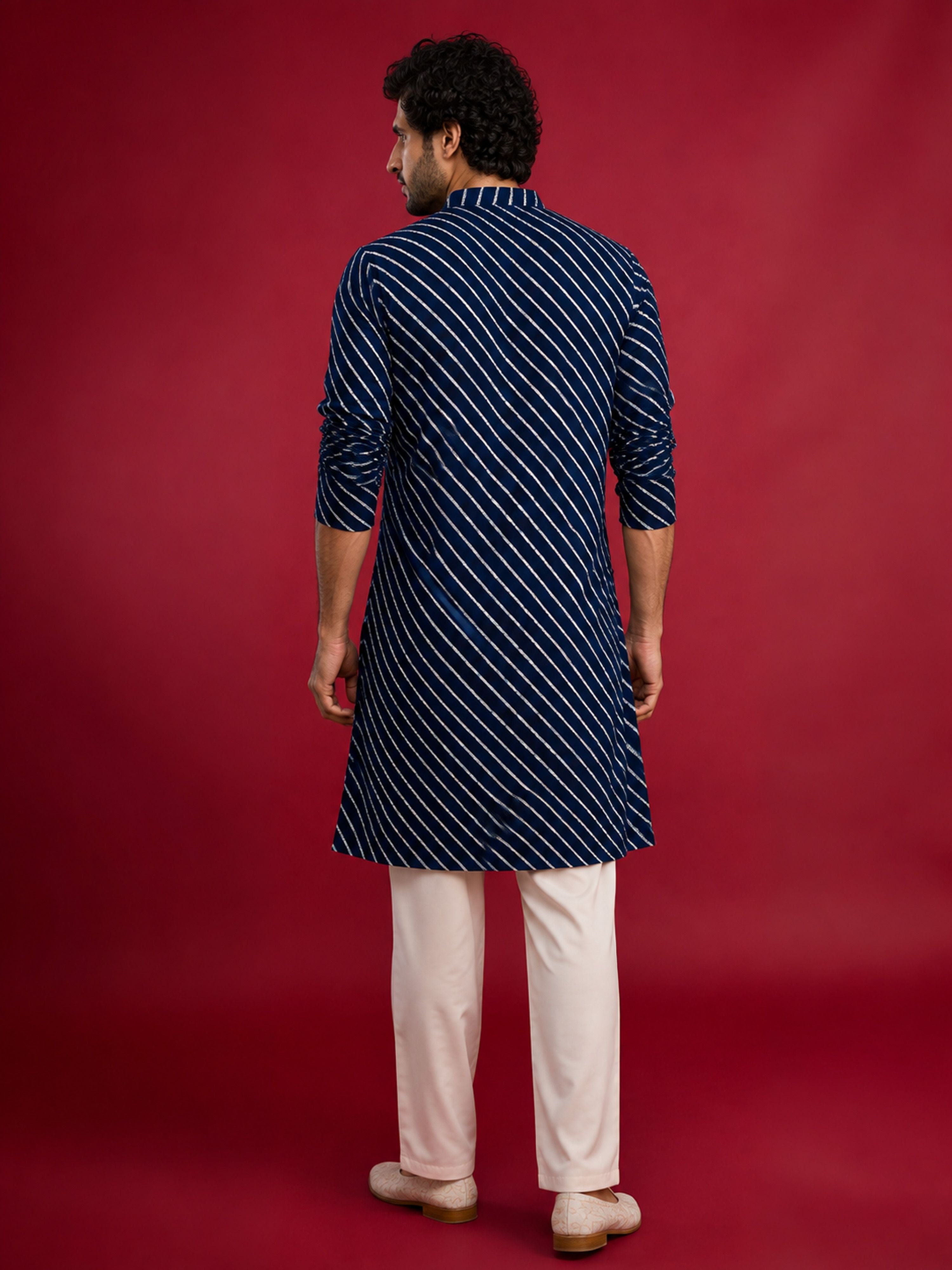 Men's Blue Rayon Digital Print Knee Length Kurta with Pyjama