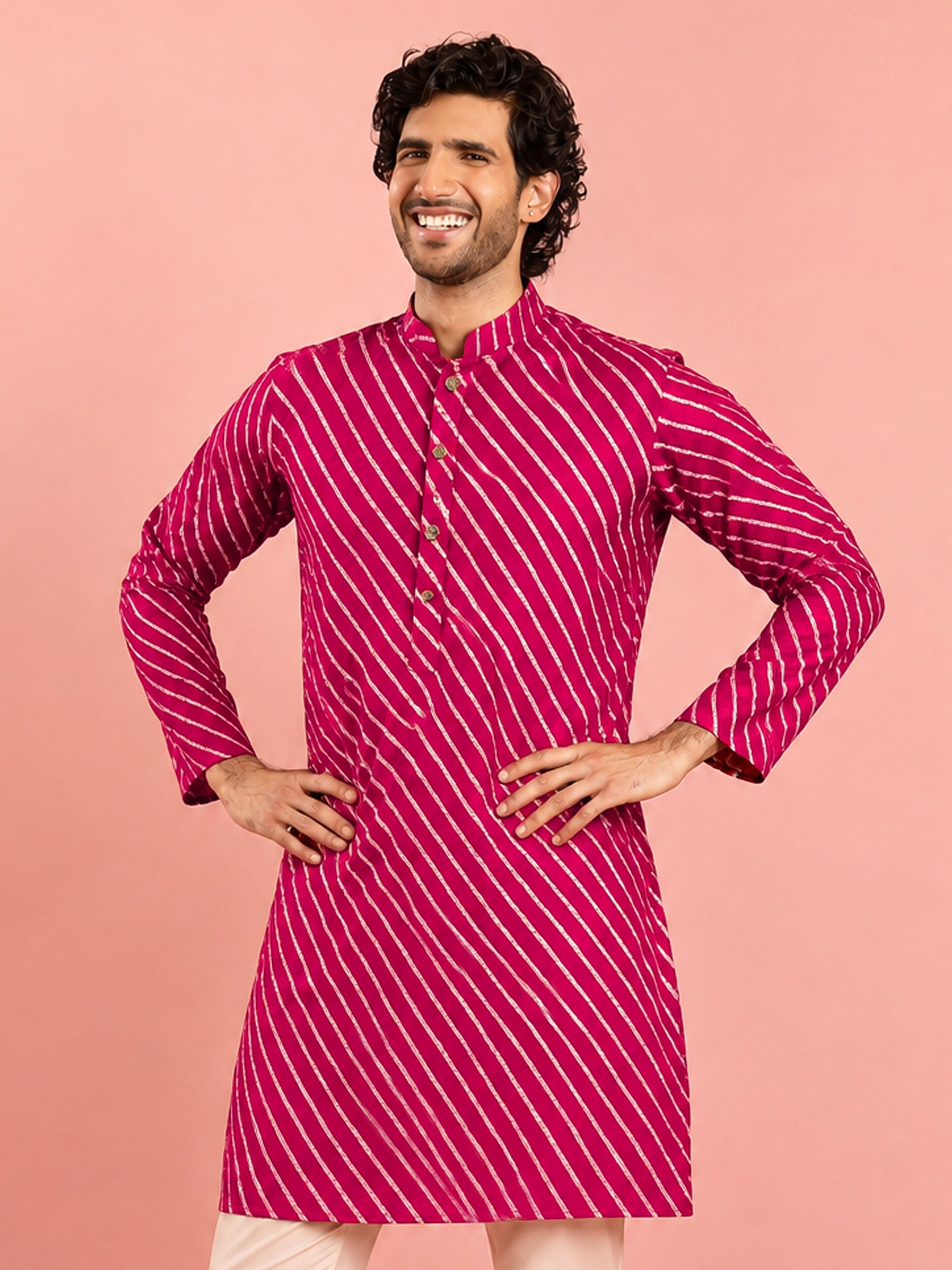 Men Fuchsia Rayon Kurta Diwali, Festive, Navratri, Party, Wedding, All regions Ethnic Wear