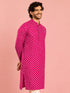 Men's Fuchsia Rayon Digital Print Knee Length Kurta