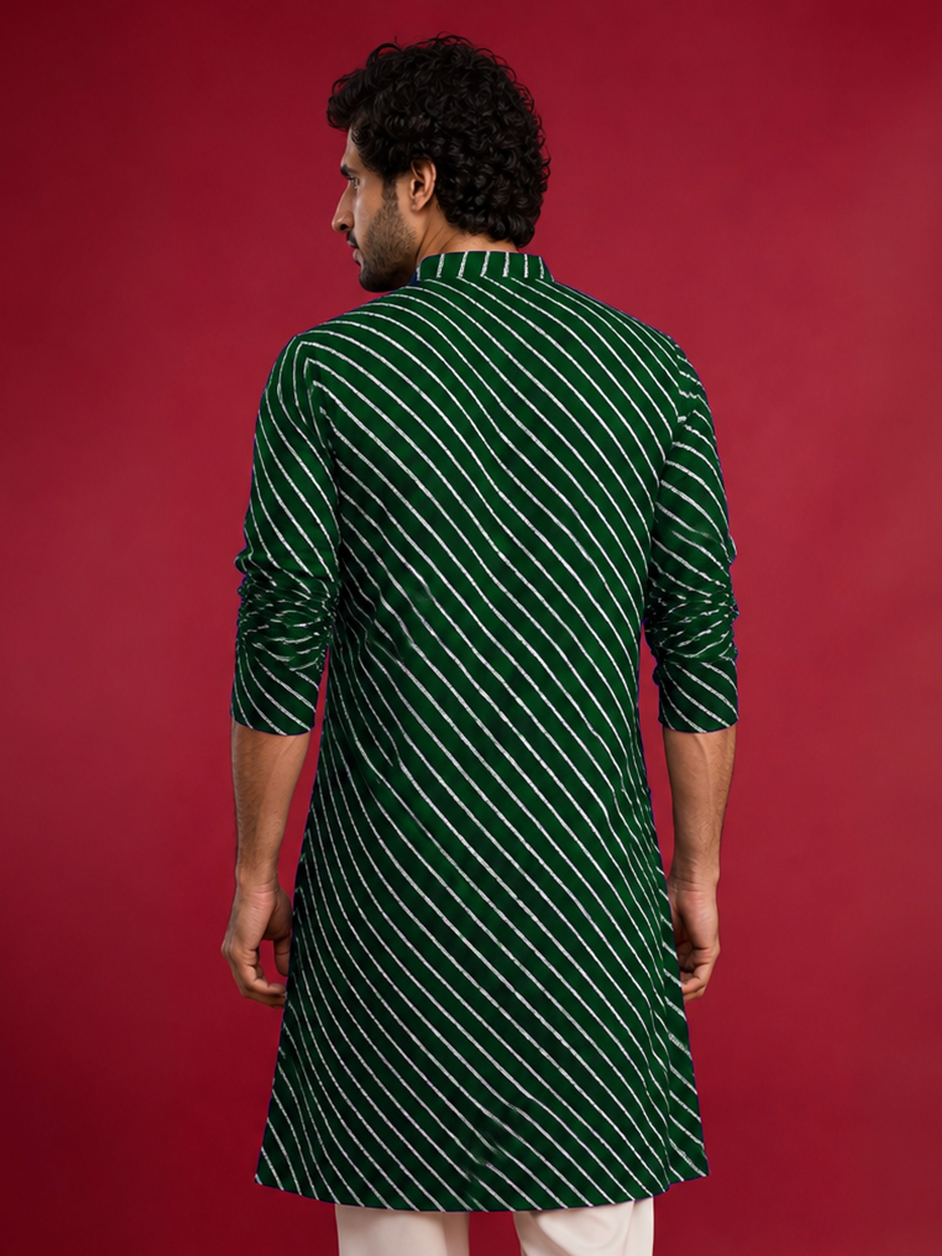 Men's Green Rayon Digital Print Knee Length Kurta