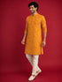 Men's Mustard Rayon Digital Print Knee Length Kurta with Pyjama