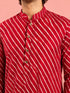 Men's Red Rayon Digital Print Knee Length Kurta