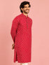 Men's Red Rayon Digital Print Knee Length Kurta
