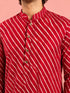 Men's Red Rayon Digital Print Knee Length Kurta with Pyjama