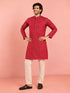 Men's Red Rayon Digital Print Knee Length Kurta with Pyjama