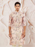 Men's Pink Floral Printed Silk Blend Kurta