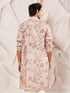 Men's Pink Floral Printed Silk Blend Kurta