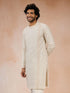 Men's Cream Viscose Embroidered Knee Length Kurta