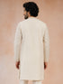 Men's Cream Viscose Embroidered Knee Length Kurta