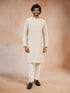 Men's Cream Viscose Embroidered Knee Length Kurta with Pyjama