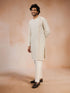 Men's Cream Viscose Embroidered Knee Length Kurta with Pyjama