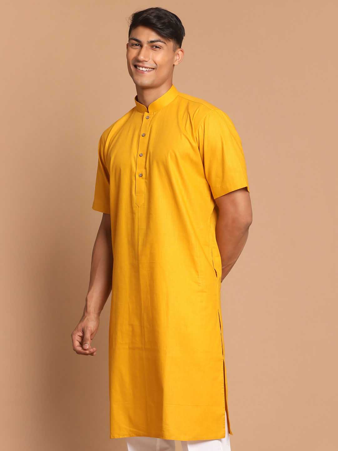 Men's Mustard Solid Kurta