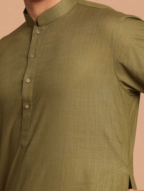 Men's Olive Green Solid Kurta