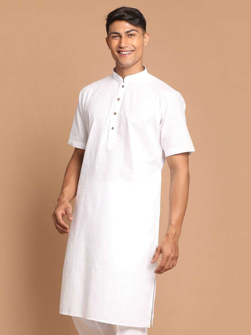 Men's White Solid Kurta