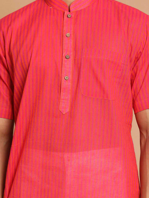 Men's Pink Color Striped Kurta