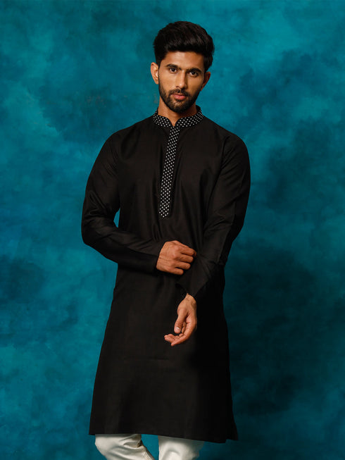 Men's Black Cotton Blend Ethnic Kurta