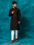 Men's Black And White Cotton Blend Kurta Pyjama Set
