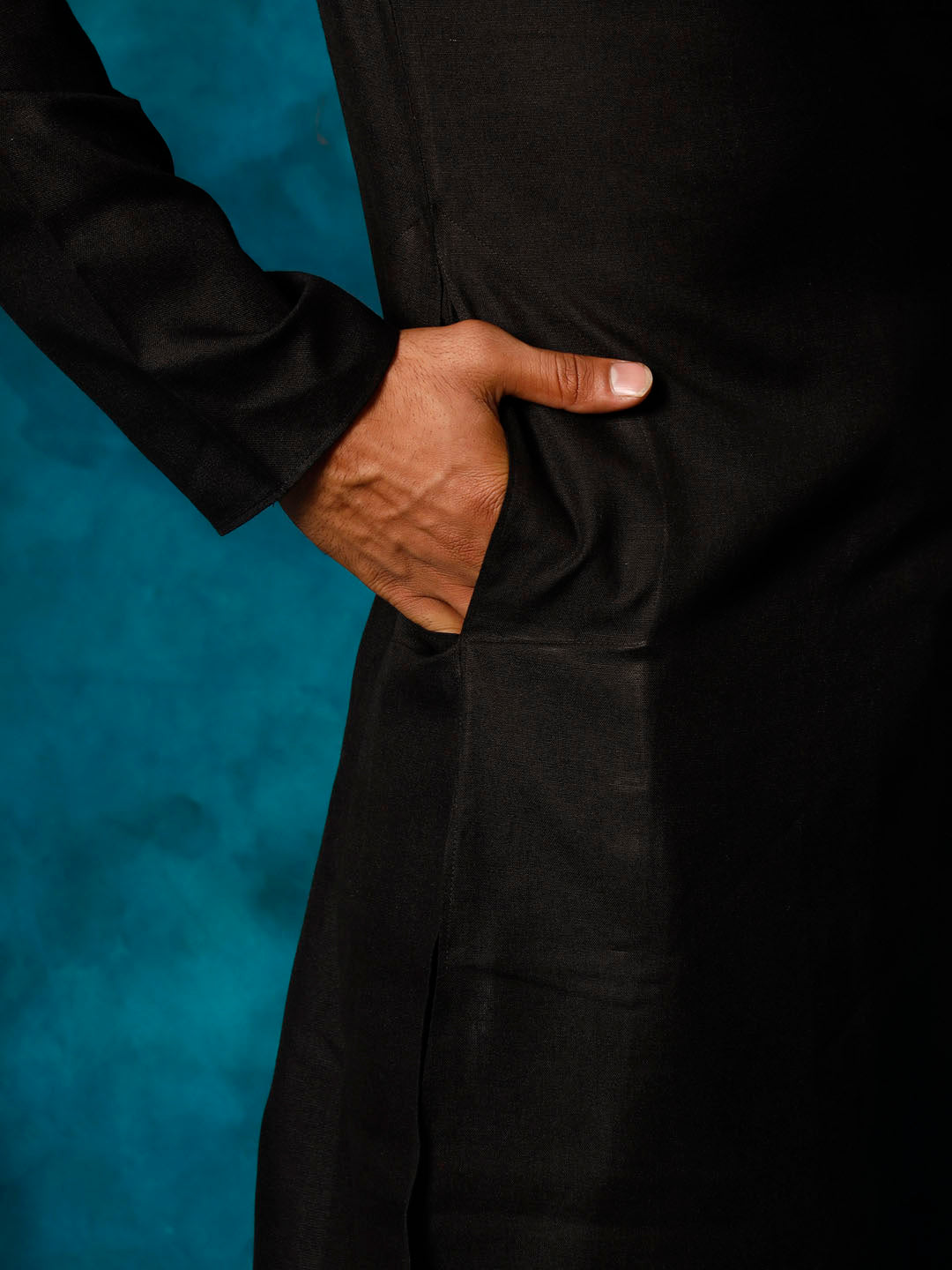 Men's Black And Cream Cotton Blend Kurta Pyjama Set