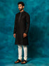 Men's Black And Cream Cotton Blend Kurta Pyjama Set
