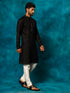 Men's Black And Cream Cotton Blend Kurta Pyjama Set
