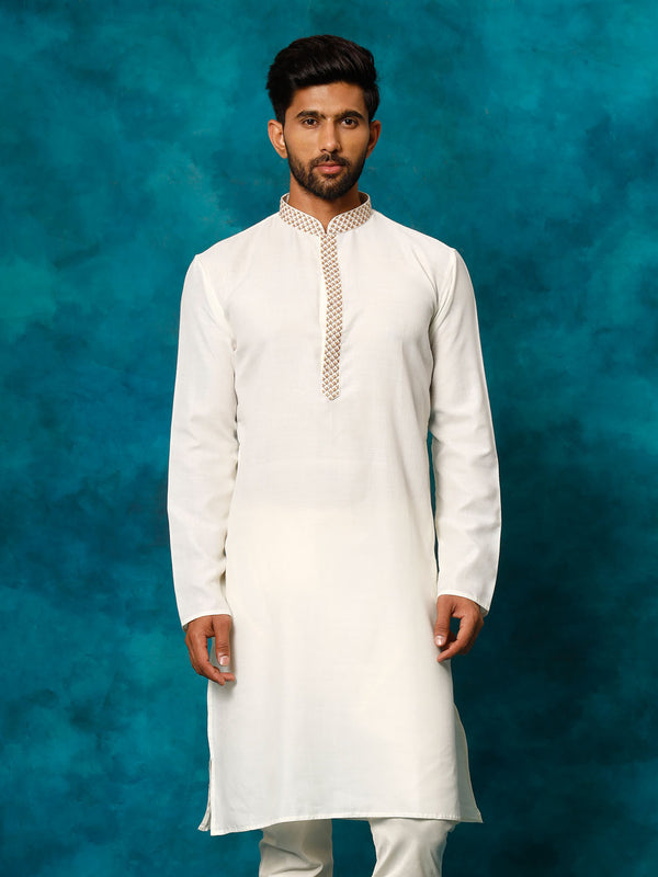 Men's Cream Cotton Blend Ethnic Kurta