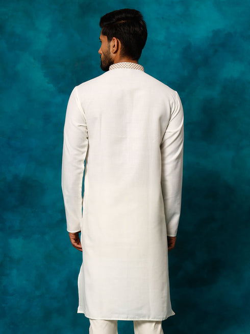 Men's Cream Cotton Blend Ethnic Kurta