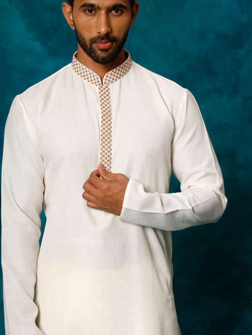 Men's Cream Cotton Blend Ethnic Kurta