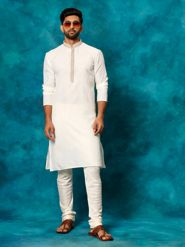 Men's Cream Cotton Blend Kurta Pyjama Set