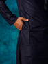 Men's Navy Blue Cotton Blend Ethnic Kurta