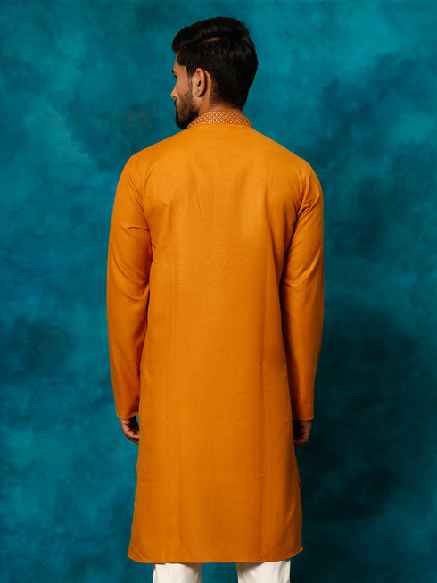Men's Rust Cotton Blend Ethnic Kurta