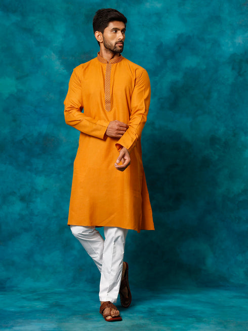 Men's Rust Cotton Blend Ethnic Kurta