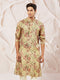 Men's Beige Floral Printed Straight Kurta