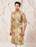 Men's Beige Floral Printed Straight Kurta