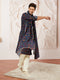 Men's Blue And Cream Rayon Kurta Pyjama And Dupatta Set