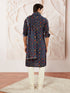 Men's Blue And Cream Rayon Kurta Pyjama And Dupatta Set