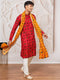 Men's Red Rayon Kurta,Pant And Dupatta Set
