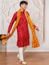 Men's Red Rayon Kurta,Pant And Dupatta Set