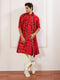 Men's Red And Cream Rayon Kurta Pyjama And Dupatta Set