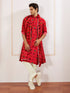 Men's Red And Cream Rayon Kurta Pyjama And Dupatta Set