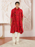 Men's Red And Cream Rayon Kurta Pyjama And Dupatta Set