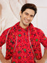Men's Red And Cream Rayon Kurta Pyjama And Dupatta Set