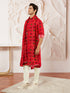 Men's Red And Cream Rayon Kurta Pyjama And Dupatta Set