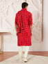 Men's Red And Cream Rayon Kurta Pyjama And Dupatta Set